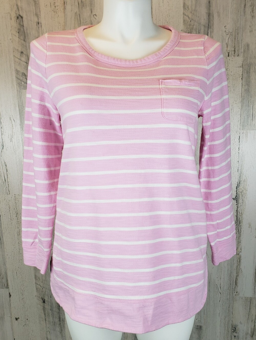 Talbots Pink & White Striped Long Sleeve Pocket Top Size 0X